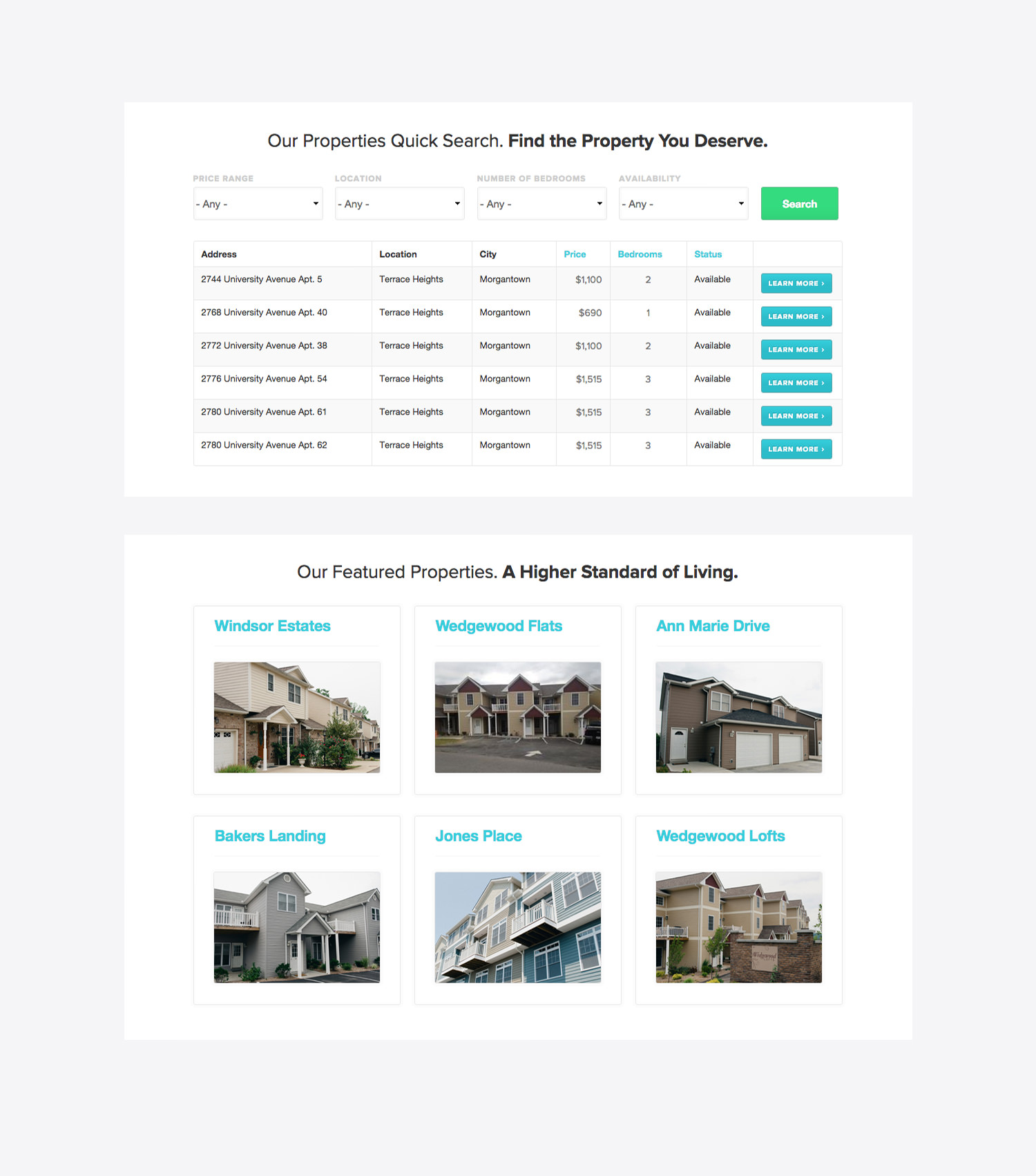 Website - Details of Property Search and Featured Properties